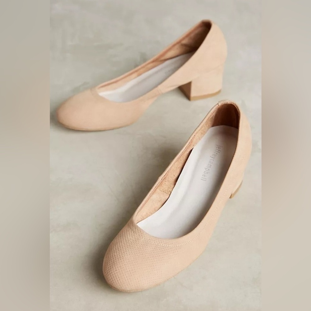 Jeffrey Campbell Bitsie Perforated Suede Leather Ballet Low Block Heels 7